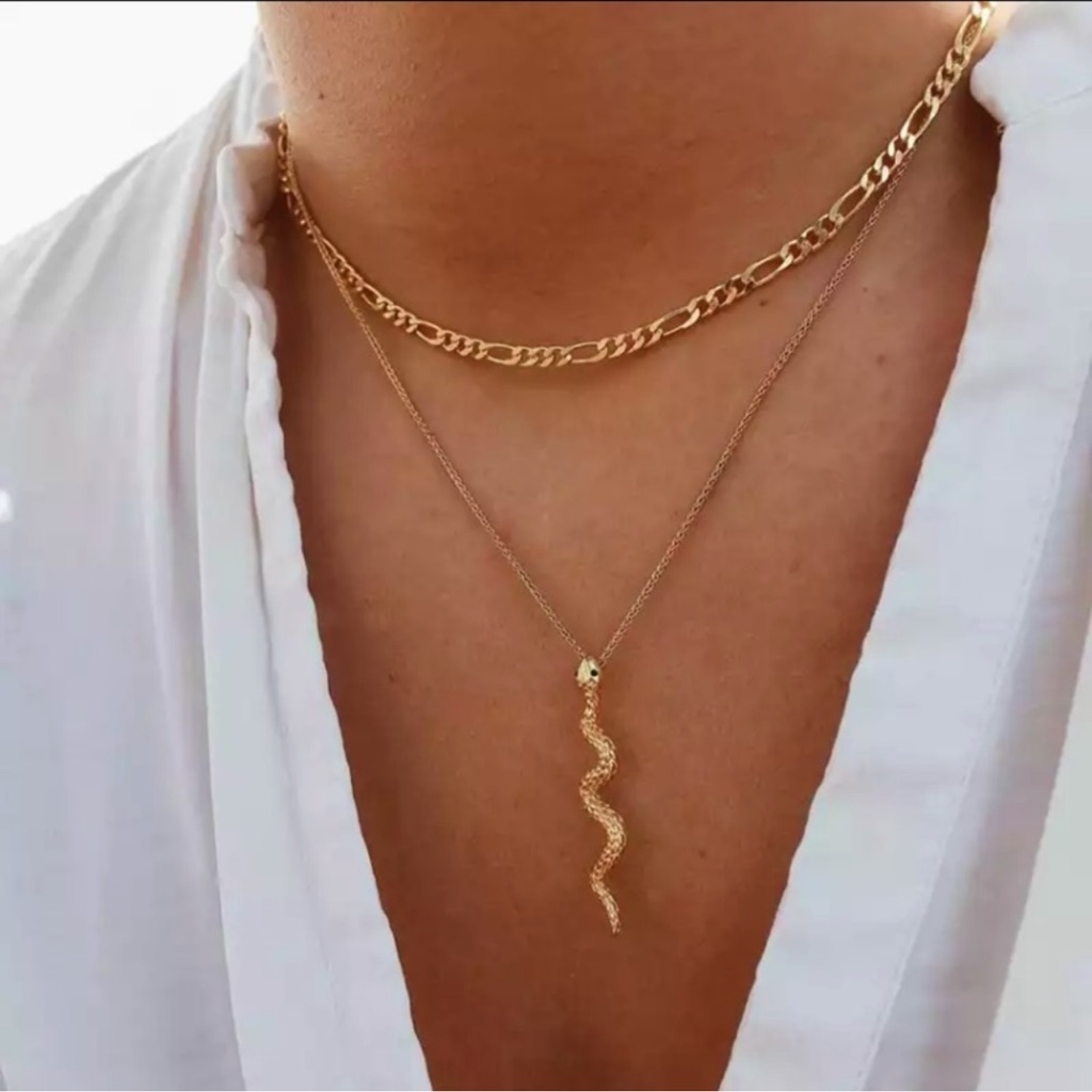 One Of A Kind Snake Chain Layered Gold Nyc Streetwear Punk Statement Necklace 39$